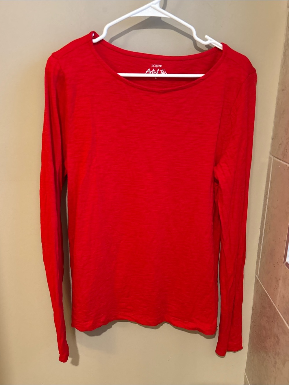 J. Crew Red Long-Sleeve Crewneck Top - Artist Tee